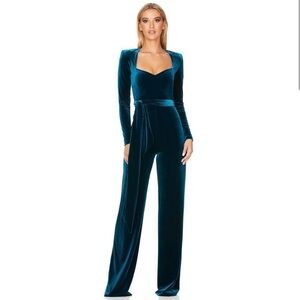 Nookie Long sleeve velvet jumpsuit with waist tie